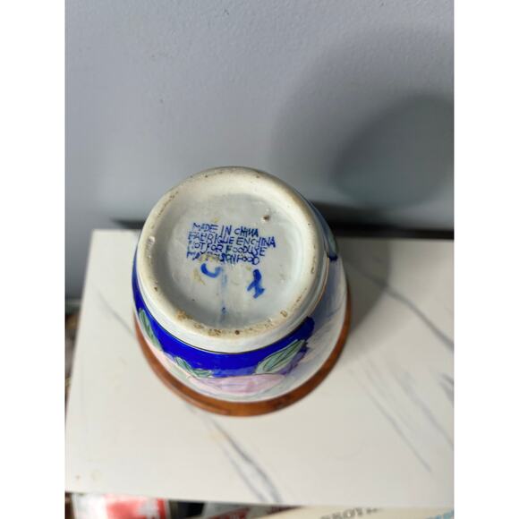 Blue Floral Porcelain Vase Hand-Painted Style | Made in China Decorative Accent - Picture 5 of 5